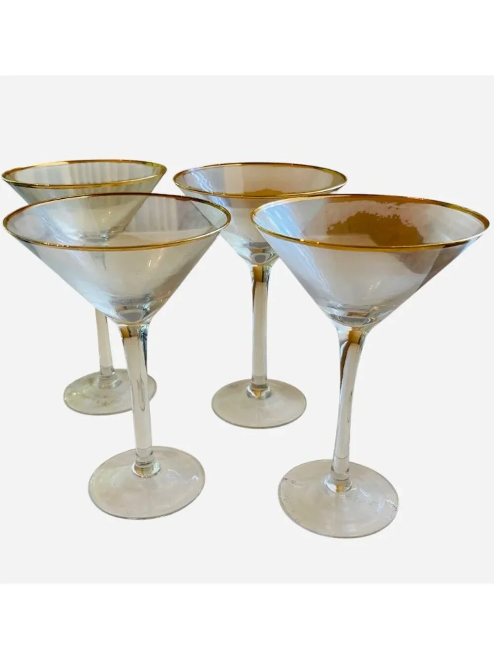Vintage Mid Century Gold Rimmed Martini Cocktail Glass Set of 4 - 7.25